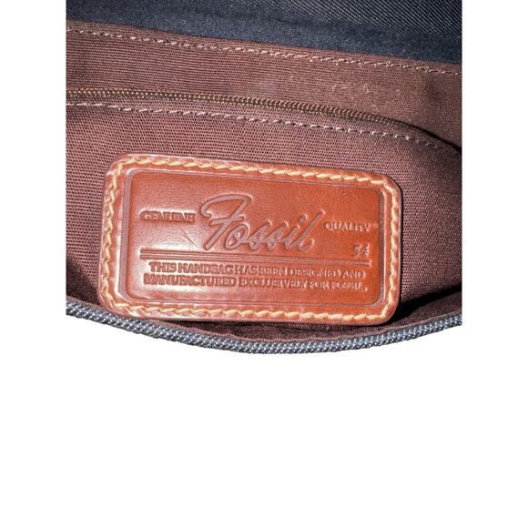 Fossil Denim and brown leather small messenger bag with adjustable crossbody - Picture 7 of 9